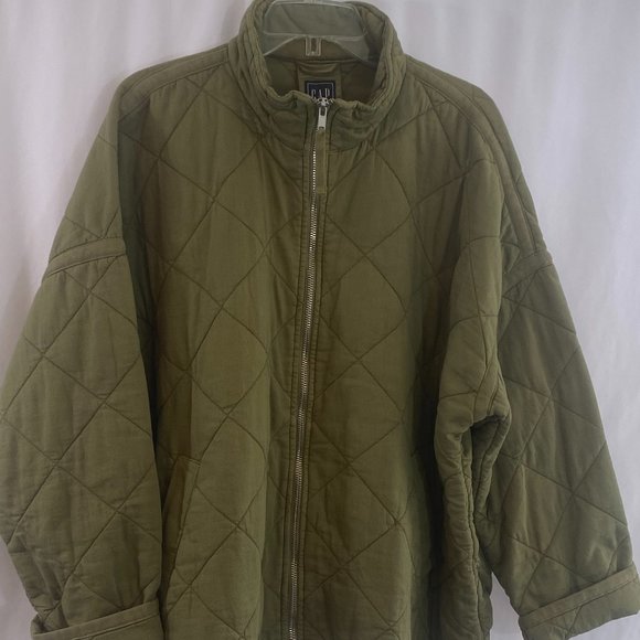 SOLD GAP Khaki Green Cotton Diamond Quilted Long Sleeve Full Zip Jacket - Picture 10 of 13